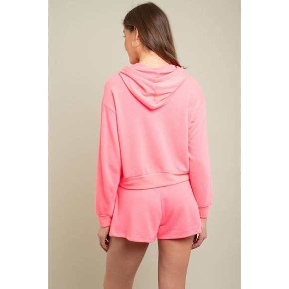 Neon Pink Hoodie and Shorts  Lounge Set - Small - Picture 6 of 7